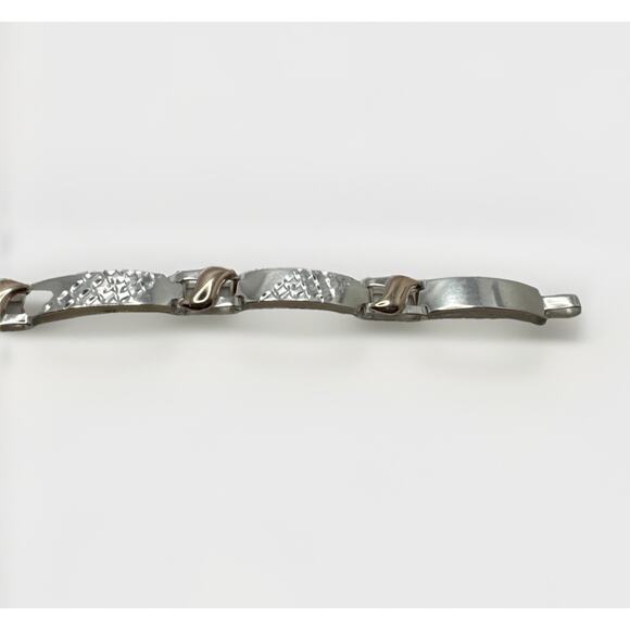 Designer Peruvian Sterling Silver 950 and 18K Gold Inlay Bracelet - 7.5” - Picture 3 of 9